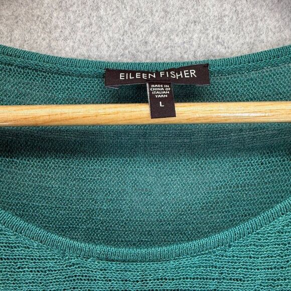 Eileen Fisher Womens Large Wool Knit Short Sleeve Sweater Top Green Drape FLAWED - Picture 2 of 13
